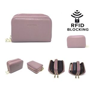 RFID Blocking Leather Zip Coin, Credit Card Holder